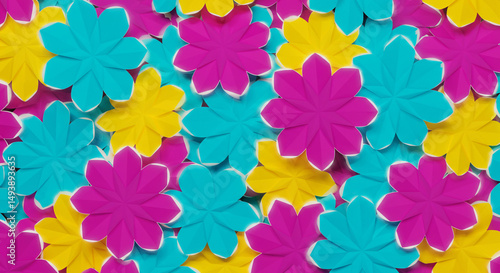Wallpaper Mural Colorful 3D Paper Flowers Background with Vibrant Pink, Blue, and Yellow Petals Torontodigital.ca