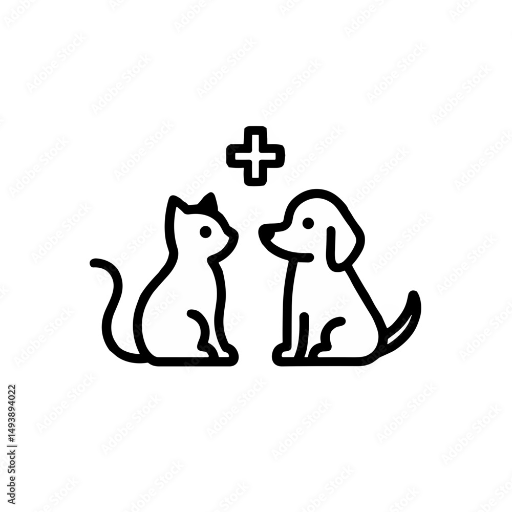 Obraz premium Cat and dog veterinary icon in black outline style