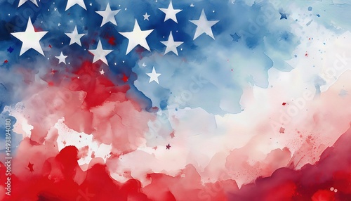 Artistic Tribute A Melancholic and Patriotic Watercolor Scene Blending Soft Hues of Red, White, and Blue for Veterans Day, Celebrating Heroism and Sacrifice in a Sentimental Manner.