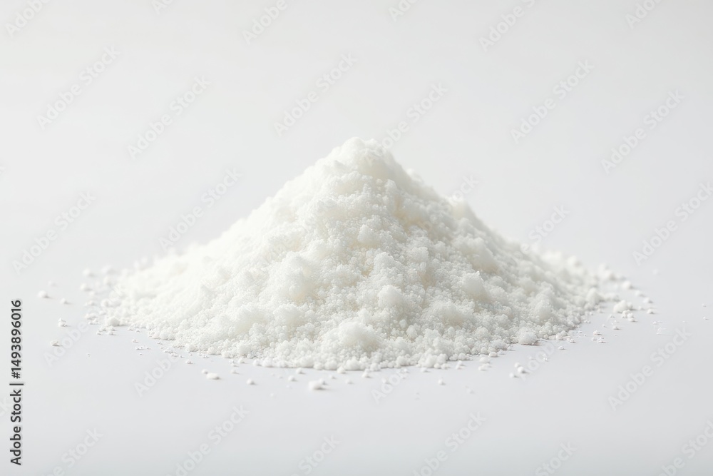 Pile of white granulated sugar on white background, food, baking, taste Pile of white granulated sugar on white background, food, baking, taste