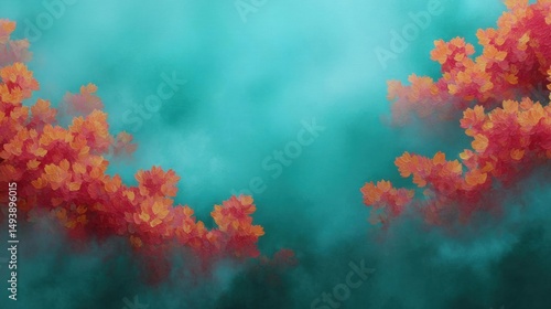 Abstract digital art piece that appears to be a digital painting. it has a turquoise background with a hint of green and blue.