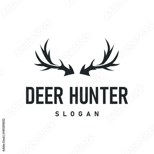 deer logo silhouette concept with majestic and luxurious deer animal and antlers black silhouette of forest animal, nature design template illustration