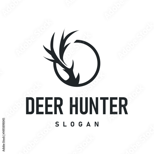 deer logo silhouette concept with majestic and luxurious deer animal and antlers black silhouette of forest animal, nature design template illustration
