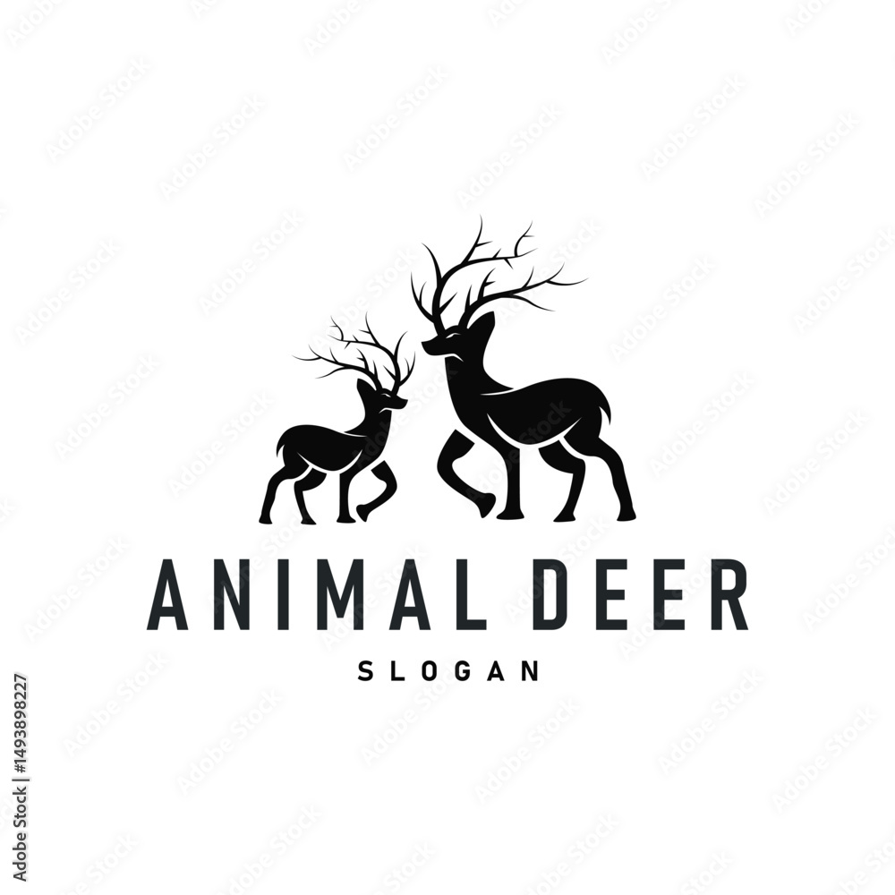 deer logo silhouette concept with majestic and luxurious deer animal and antlers black silhouette of forest animal, nature design template illustration deer logo silhouette concept with majestic and luxurious deer animal and antlers black silhouette of forest animal, nature design template illustration
