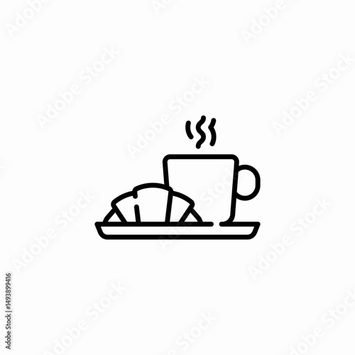 breakfast coffee croissant icon sign vector
