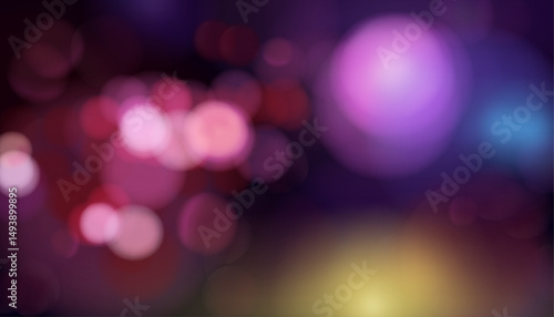 Abstract blurred background of bokeh lights at night party. Vector illustration in blurry style for celebration backdrop.