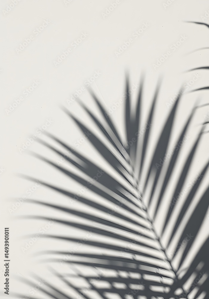 Fototapeta premium Single shadow of a palm leaf on a white wall