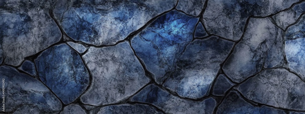 Fototapeta premium Black and blue marble stone background with fossil-like texture for elegant natural surface and decorative design use 