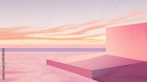 Pink Minimalist Geometric Platform Beach Sunset Background