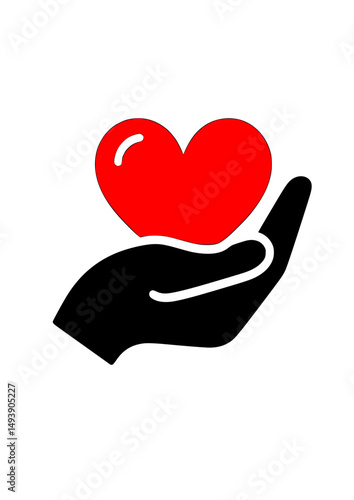 a black silhouette vector icon of a heart in hand