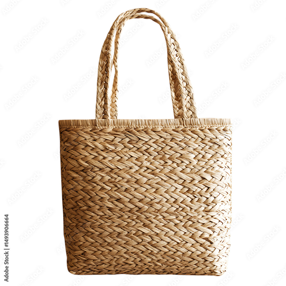 Natural Straw Tote Bag with Delicate Woven Texture Isolated on Transparent Background Natural Straw Tote Bag with Delicate Woven Texture Isolated on Transparent Background