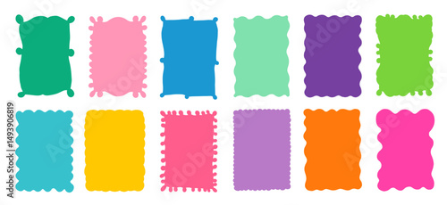 Colorful vector wavy text box frames, borders, Funky rectangular organic shapes for kids designs