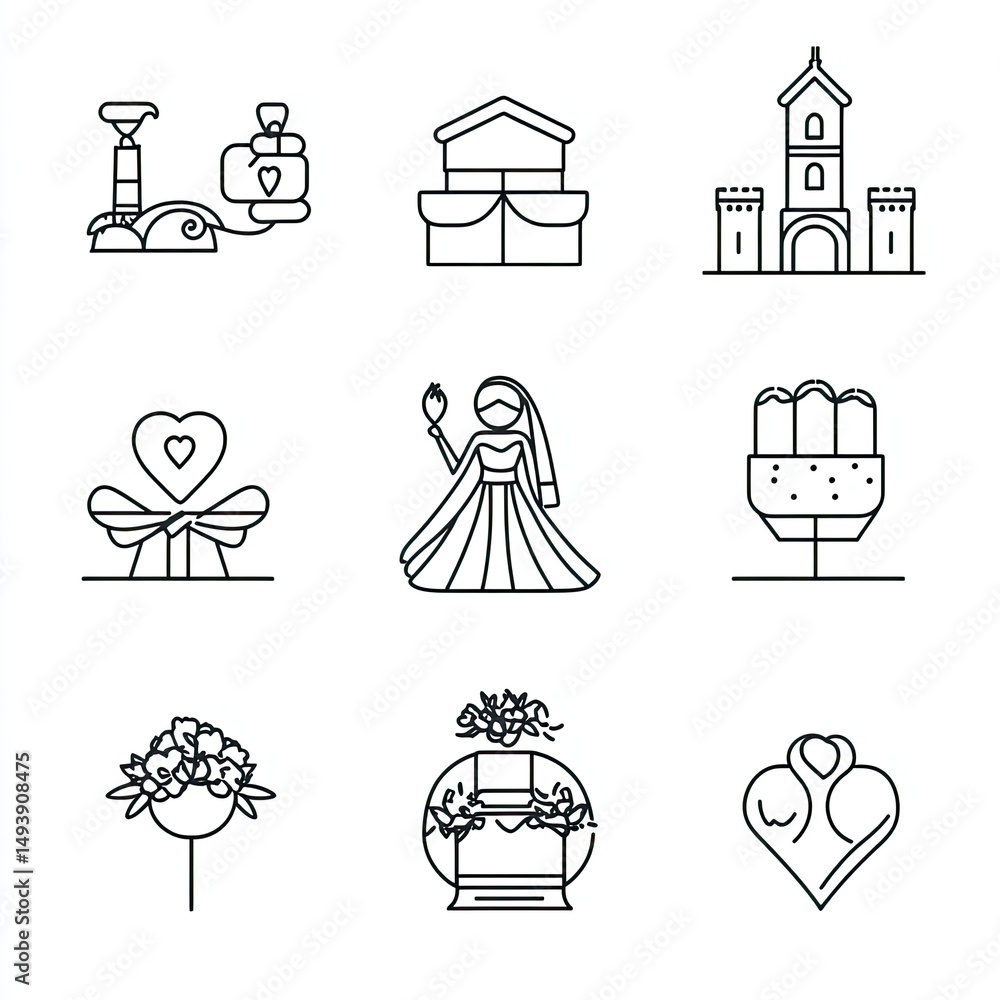 Naklejka premium Wedding Venue Icons