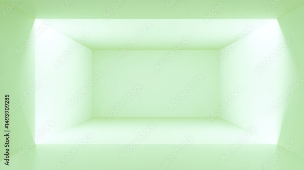 Fototapeta premium Green Glowing Product Room with Bright White Side Walls