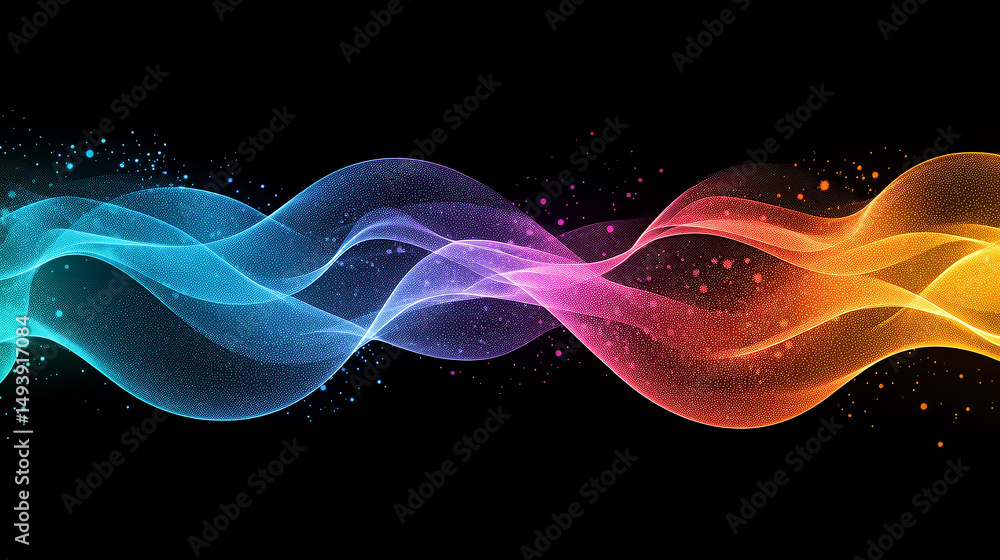 Obraz premium Abstract rainbow waves on a black background