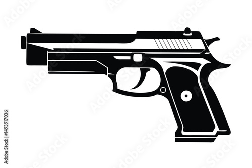 Sleek Black SemiAutomatic Handgun Vector Illustration Depicting Firearm Design and Safety Features
