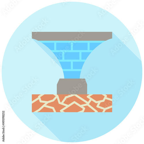 Abutment Wall mini illustration rounded flat color icon, use for civil engineering, industry, construction, UI, UX kit, app and web development, digital or print.