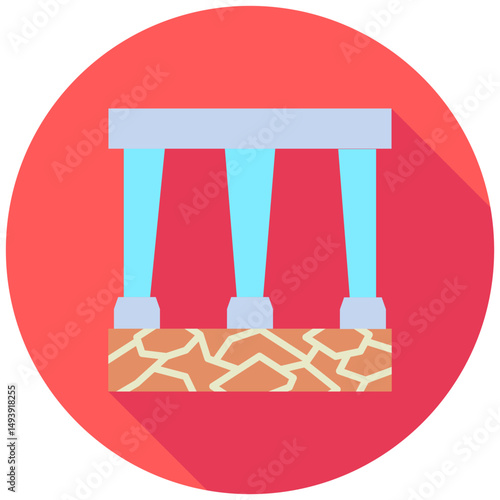 Abutment mini illustration rounded flat color icon, use for civil engineering, industry, construction, UI, UX kit, app and web development, digital or print.
