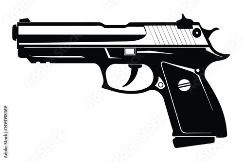 Sleek Black and White Vector Image of a Modern SemiAutomatic Pistol Design