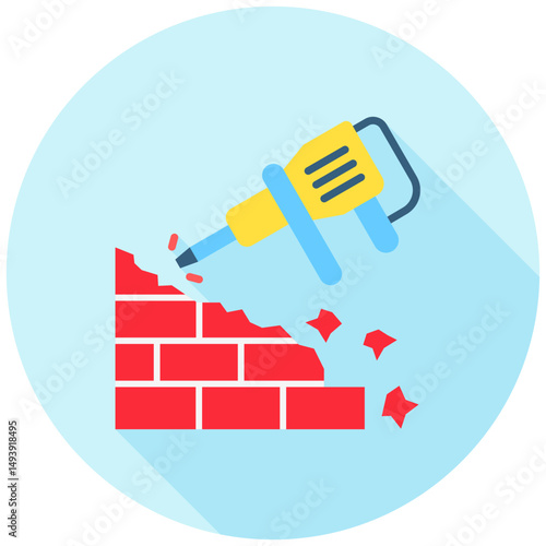 Hammer Drill mini illustration rounded flat color icon, use for civil engineering, industry, construction, UI, UX kit, app and web development, digital or print.