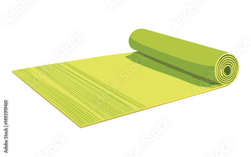 rolled bright green yoga mat for fitness class