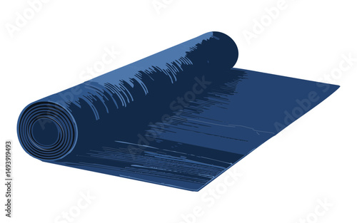 unrolled dark blue yoga mat for floor exercises