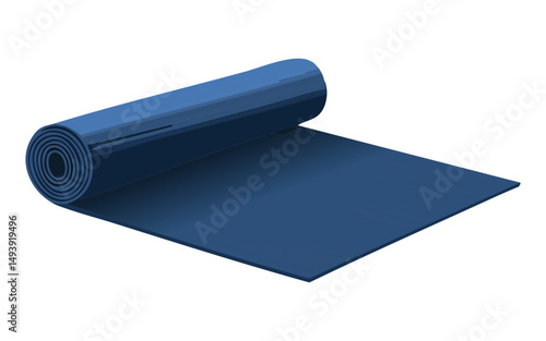 rolled blue yoga mat for fitness and meditation