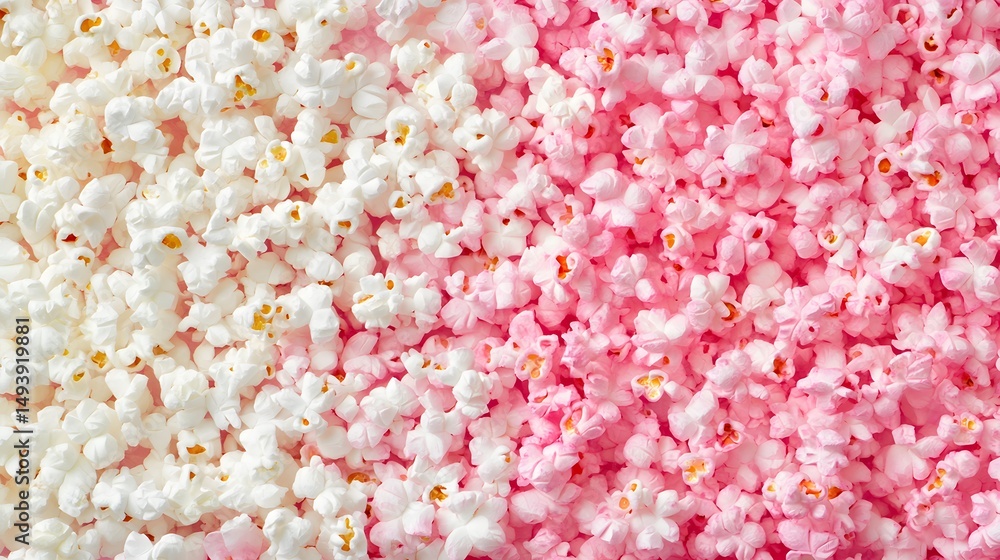 Fototapeta premium Delicious pink and white popcorn background perfect for movie night or snack time cravings and party decorations