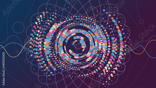Abstract fractal circles spinning fade in and fade out background for global quantum data concept, colourful tones, science, technology, ai, sparkly lights energy vibration in space wallpaper