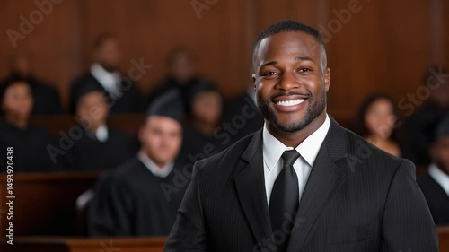 Confident African American Lawyer in Courtroom