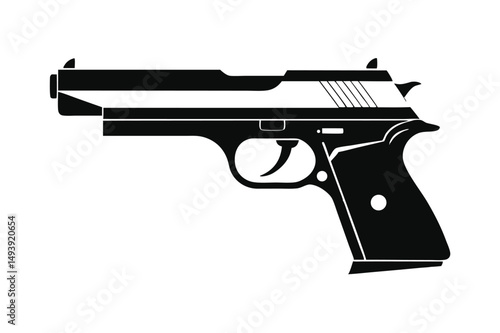 Side View Silhouette Illustration of a Black and Silver SemiAutomatic Handgun
