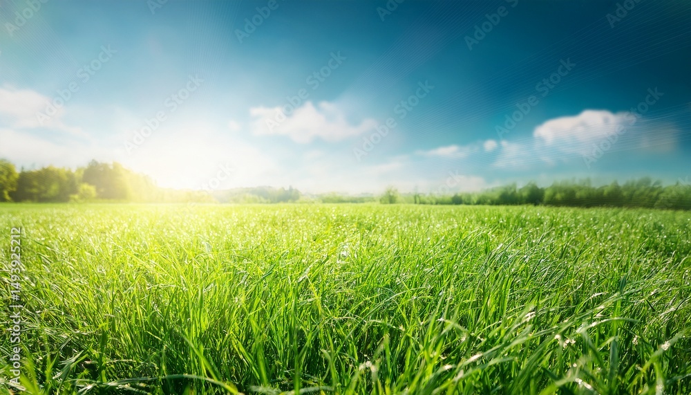 Obraz premium field of spring grass and sunny day