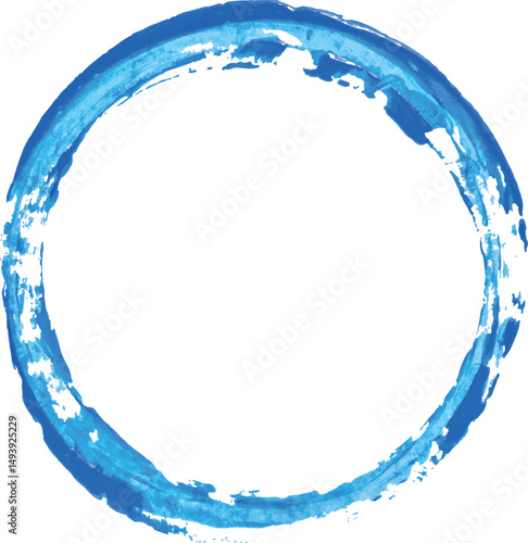 Round imprint of blue watercolor paint on isolated background