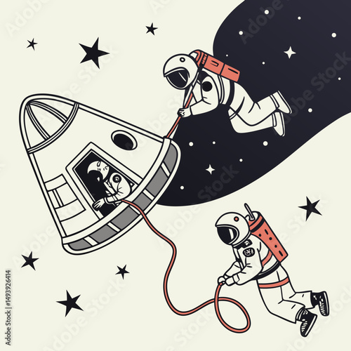 Astronauts space rescue mission capsule stars cosmos