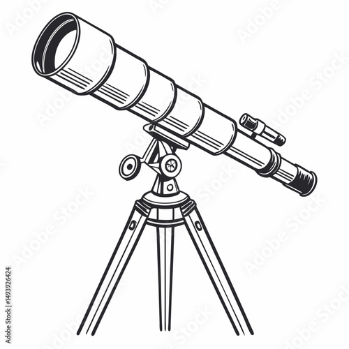 Vintage refracting telescope on tripod astronomical observation equipment
