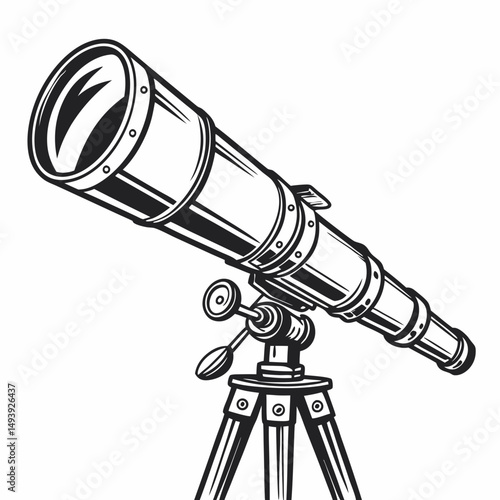 Vintage refracting telescope on tripod astronomical observation device