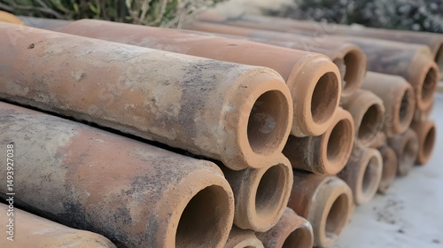 Stack of Old Clay Pipes Rustic Texture Background