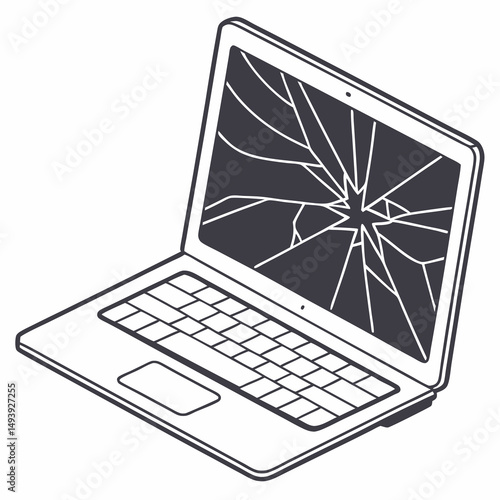 Broken laptop screen cracked display computer repair technology problem