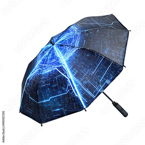 High Tech Compact Beach Umbrella with a Futuristic Design Isolated on Transparent Background