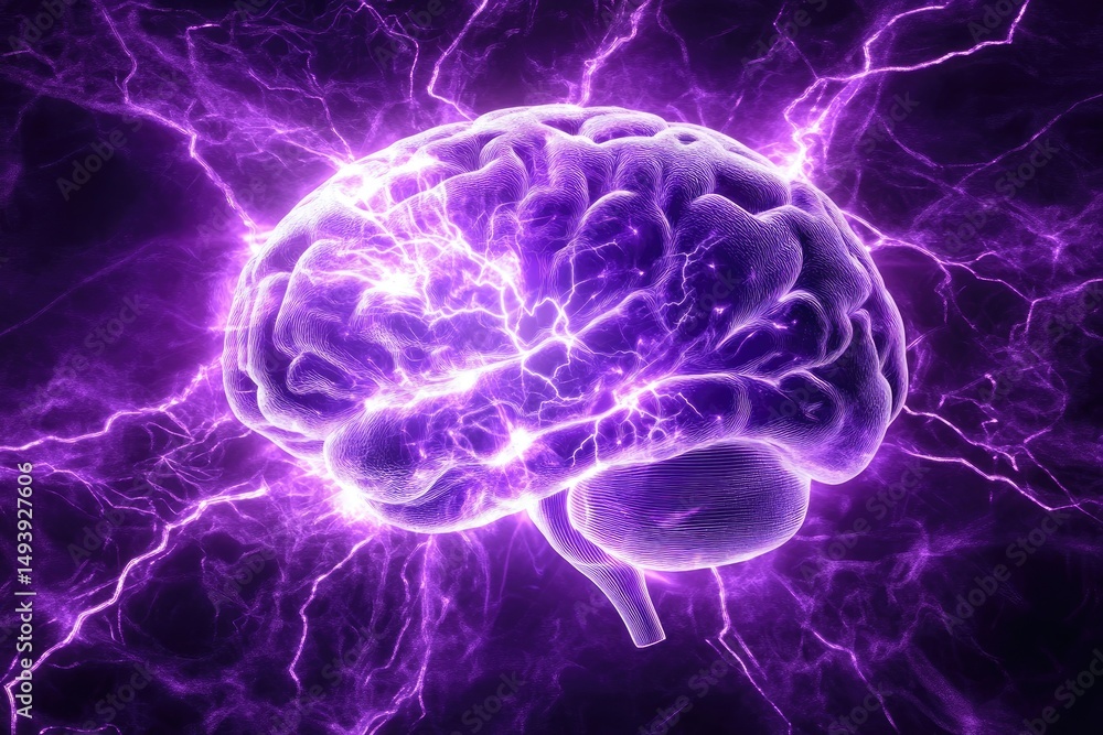 Brain with purple lightning Brain with purple lightning