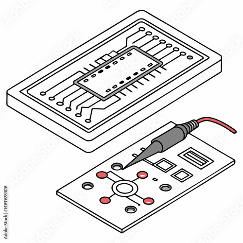 Professional isometric illustration circuit board microchip soldering