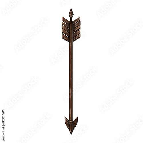 Bold Arrow with Distinctive Edges in Forest Brown Isolated on Transparent Background