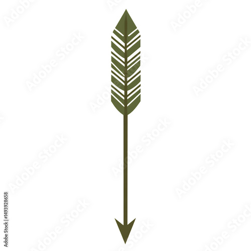 Bold Arrow with Symmetric Design in Olive Green Isolated on Transparent Background