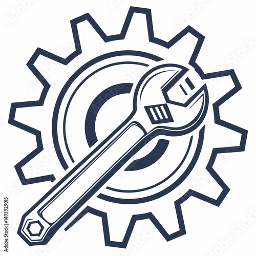 Wrench and gear icon mechanical engineering repair maintenance