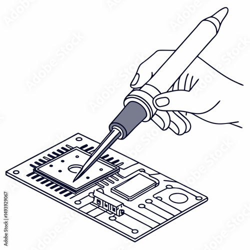 Hand soldering a microchip onto a circuit board