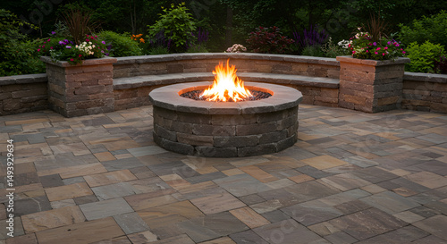 Outdoor Gathering Place With Warm Fire Pit At Night