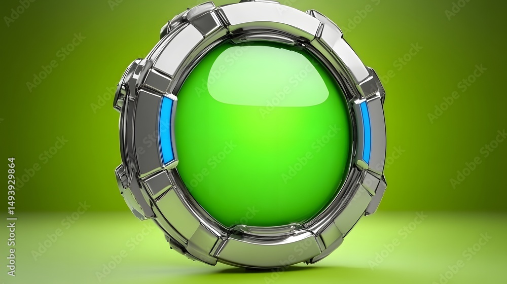 Fototapeta premium Futuristic Green Button Interface Technology Concept