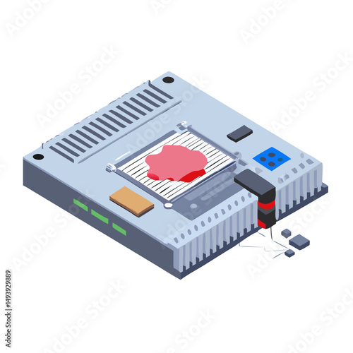 Isometric illustration of damaged computer component on white background