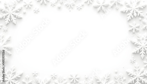Delicate White Snowflakes Decorative Border with Empty Space