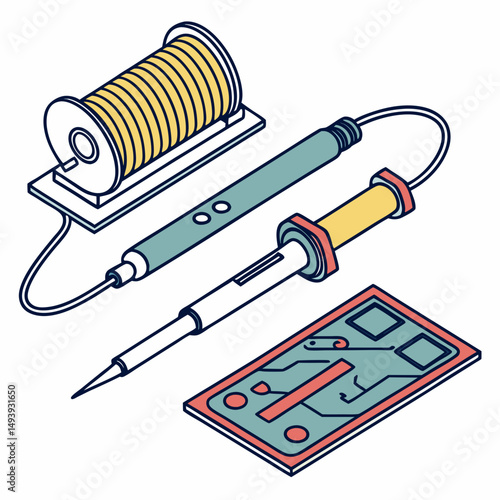 Soldering iron kit with solder wire reel and circuit board